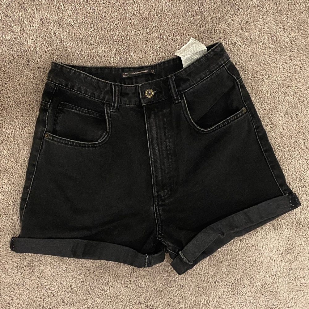 Zara High Rise Black Denim Shorts